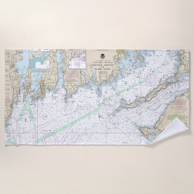 Martha’s Vineyard to Block Island Nautical Chart Beach Towel (Front)