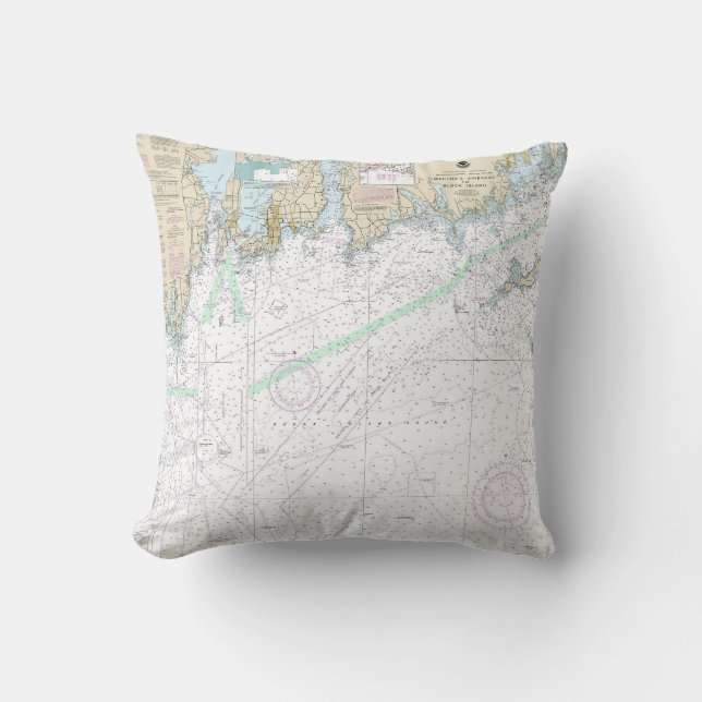 Martha’s Vineyard to Block Island Nautical Chart Cushion (Front)