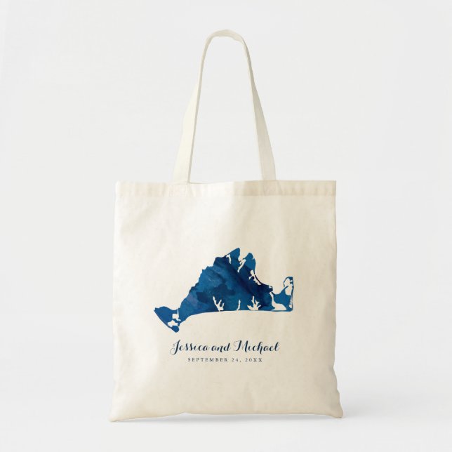 Marthas Vineyard Blue Painted Map Wedding Guest Tote Bag (Front)