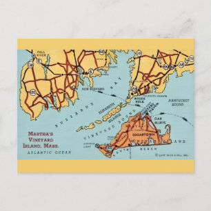 Martha's Vineyard Coast Map Postcard