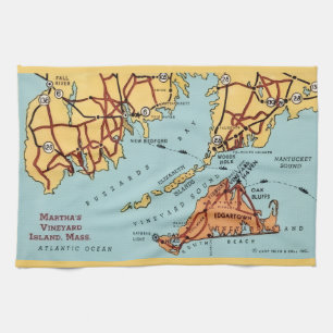 Martha's Vineyard Coast Map Tea Towel