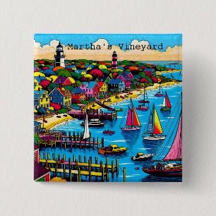 Martha's Vineyard Colourful Abstract Art 15 Cm Square Badge