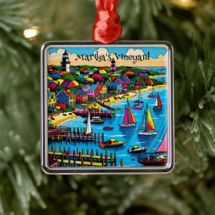 Martha's Vineyard   Colourful Abstract Art Metal Tree Decoration