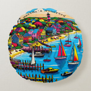 Martha's Vineyard Colourful Abstract Art Round Cushion