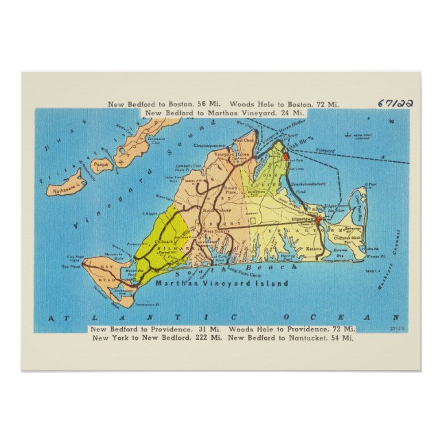 Martha's Vineyard Island Auto Map Poster (Front)