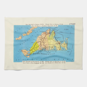 Martha's Vineyard Island Auto Map Tea Towel