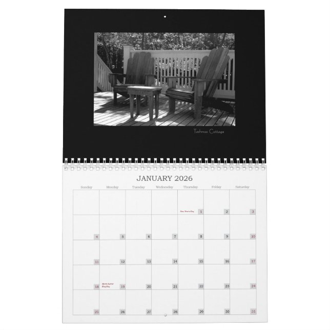 Martha's Vineyard Island Black & White Calendar (Jan 2026)