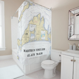 Martha's Vineyard Latitude Longitude Nautical Shower Curtain