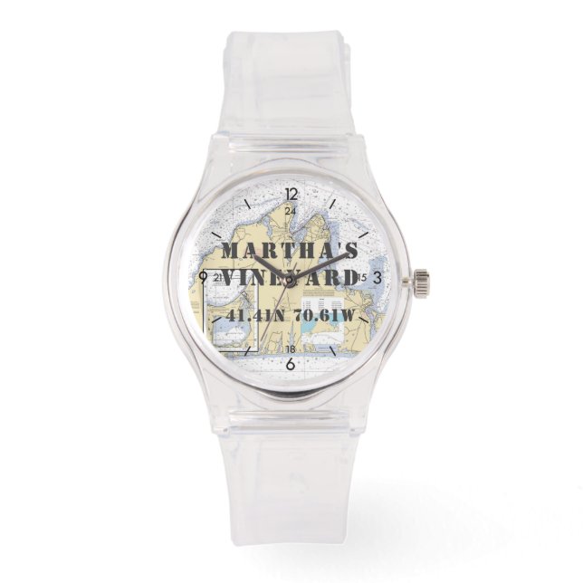 Martha's Vineyard Latitude Longitude Nautical Watch (Front)