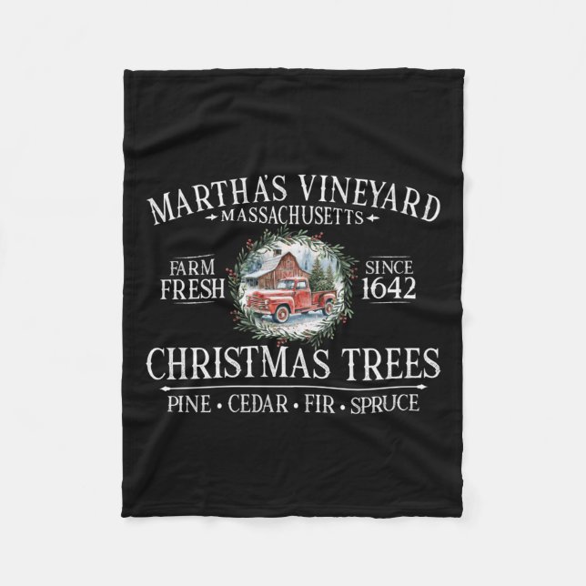 Martha's Vineyard Ma Christmas Trees Red Truck Whi Fleece Blanket (Front)