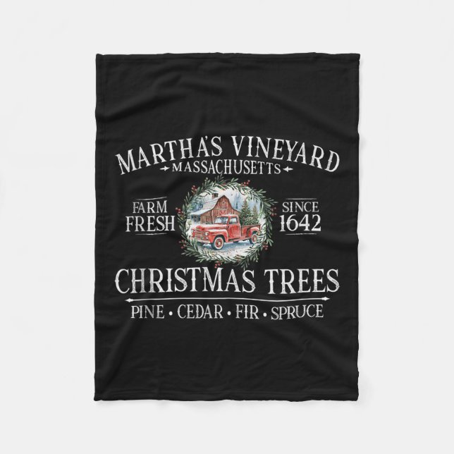 Martha's Vineyard Ma Christmas Trees Red Truck Whi Fleece Blanket (Front)