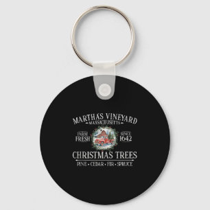 Martha's Vineyard Ma Christmas Trees Red Truck Whi Key Ring