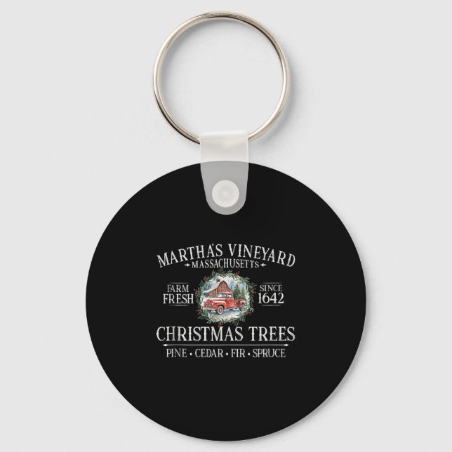Martha's Vineyard Ma Christmas Trees Red Truck Whi Key Ring (Front)
