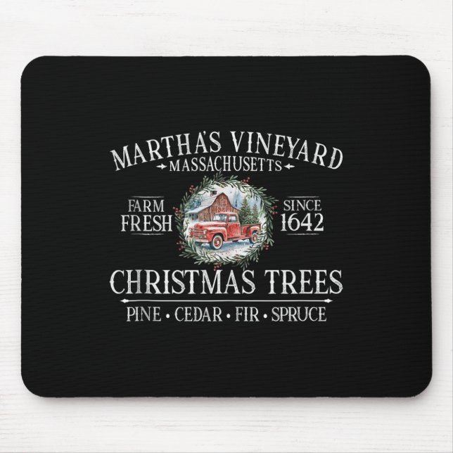 Martha's Vineyard Ma Christmas Trees Red Truck Whi Mouse Pad (Front)