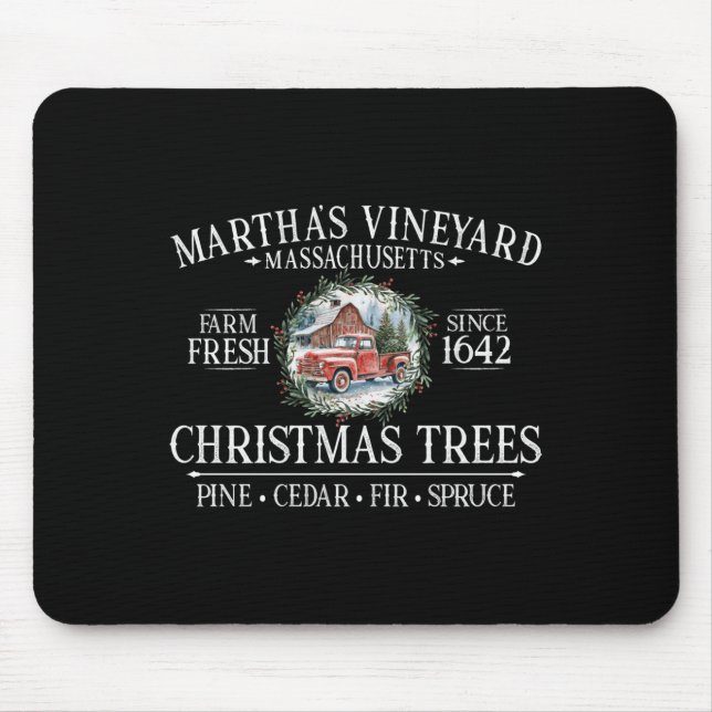 Martha's Vineyard Ma Christmas Trees Red Truck Whi Mouse Pad (Front)