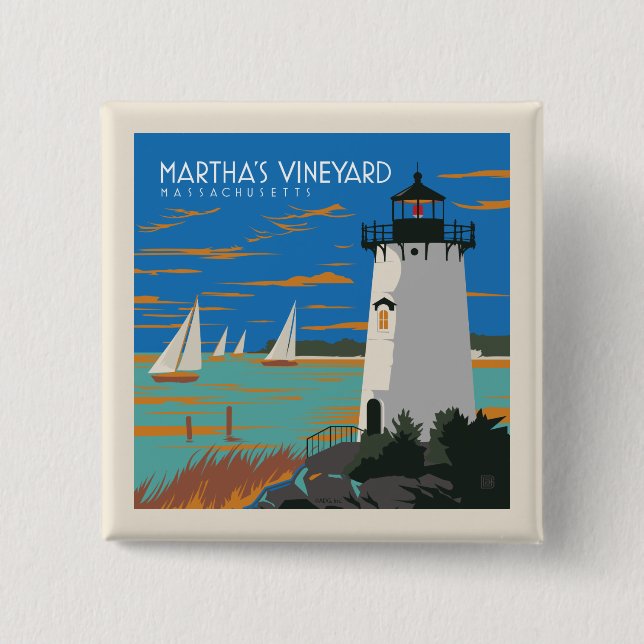 Martha's Vineyard, Massachusetts | Lighthouse 15 Cm Square Badge (Front)