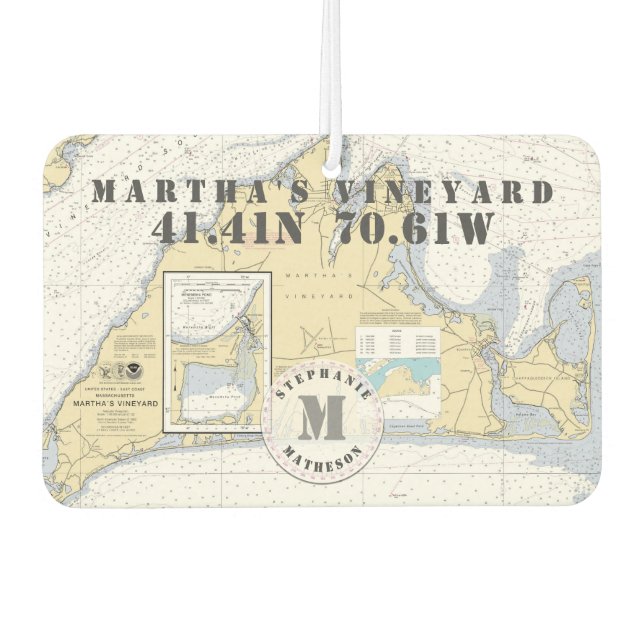 Martha's Vineyard Nautical Chart Monogram Car Air Freshener (Front)
