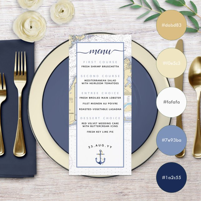Martha's Vineyard ⚓ Nautical Wedding Menu (Martha's Vineyard ⚓ Nautical Wedding Menu in Muted Blue and Pale Yellow with Color Swatches )