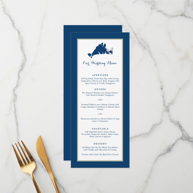 Martha's Vineyard Pink and Blue Wedding Dinner  Me Menu (Front/Back In Situ)