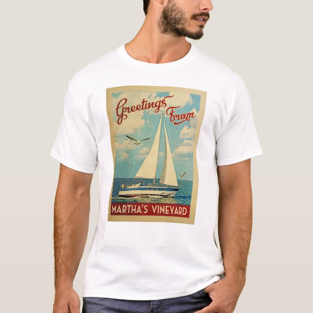 Martha's Vineyard Sailboat Vintage Travel T-Shirt (Front)
