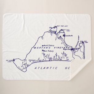 Martha's Vineyard Vintage Map #1 Dark Blue Sherpa Blanket
