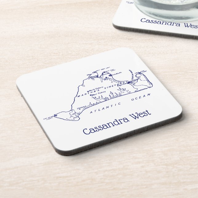 Martha's Vineyard Vintage Map #1 Navy Blue Coaster (Left Side)