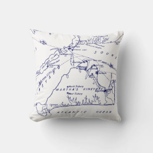 Martha's Vineyard Vintage Map #1 Navy Blue Cushion