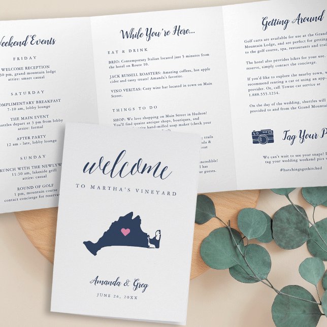 Martha's Vineyard Wedding Welcome Letter Itinerary Tri-Fold Programme (Creator Uploaded)