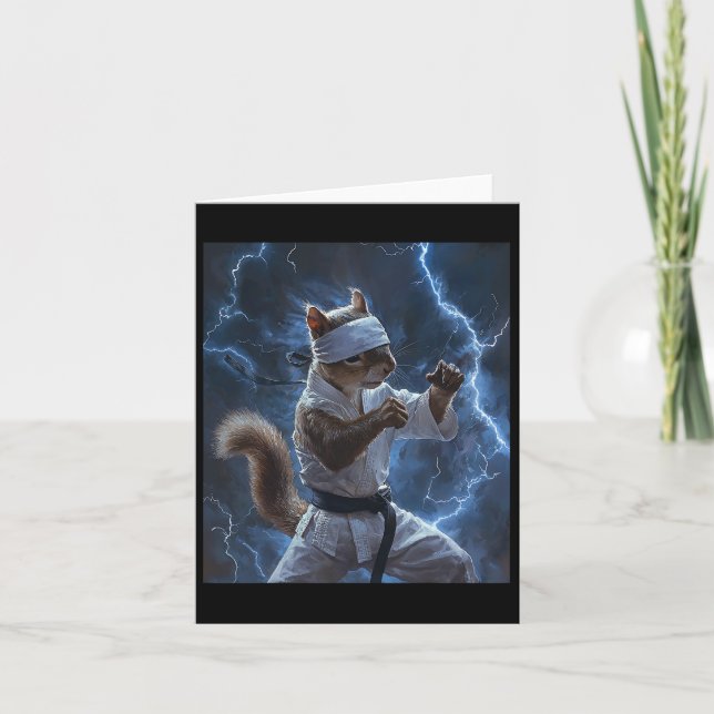 Martial Art Squirrel Wearing Karate Gi Lightning A Card (Front)