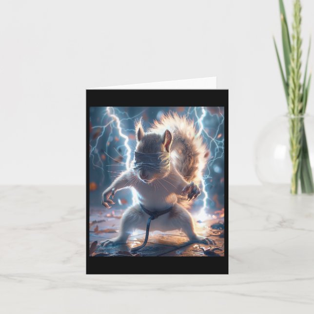 Martial Art Squirrel Wearing Karate Gi Lightning A Card (Front)