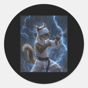 Martial Art Squirrel Wearing Karate Gi Lightning A Classic Round Sticker