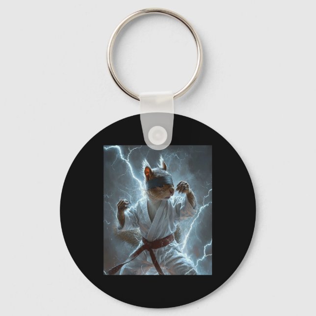 Martial Art Squirrel Wearing Karate Gi Lightning A Key Ring (Front)