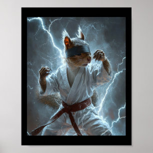 Martial Art Squirrel Wearing Karate Gi Lightning A Poster