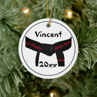 Martial Arts 1st Degree Black Belt Red Ceramic Tree Decoration