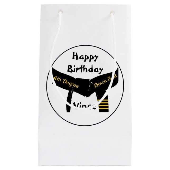 Martial Arts 4th Degree Black Belt Happy Birthday Small Gift Bag (Front)