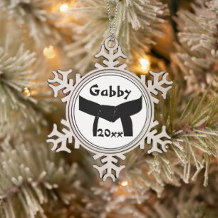 Martial Arts Black Belt Dated Snowflake Pewter Christmas Ornament