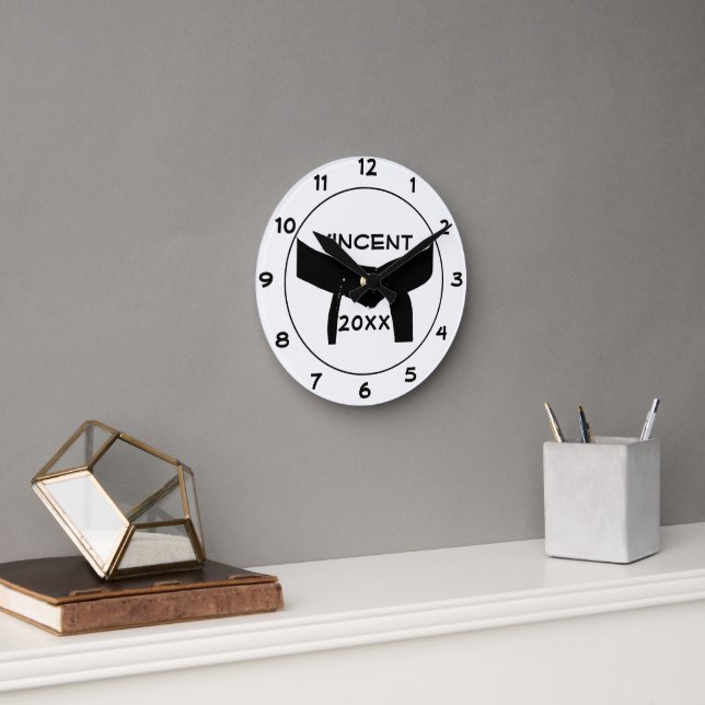 Martial Arts Black Belt Round Round Clock (Office)