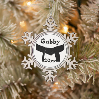 Martial Arts Black Belt Snowflake Pewter Christmas Ornament