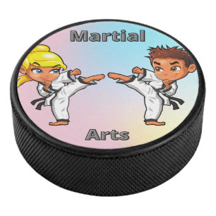 Martial Arts Boy and Girl Hockey Puck