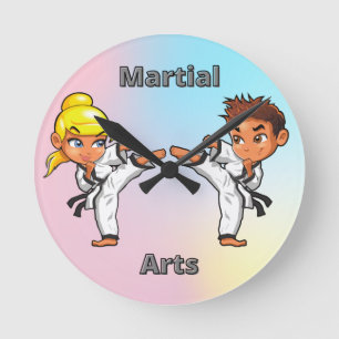 Martial Arts Boy and Girl Round Clock