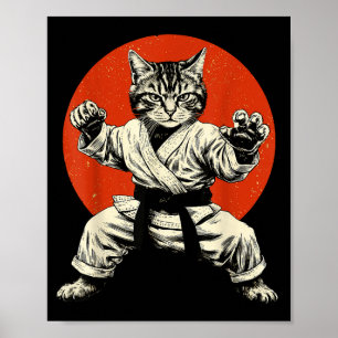 Martial Arts Cat Karate Judo Japanese Flag Funny J Poster
