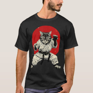 Martial Arts Cat Karate Judo Japanese Flag Funny T-Shirt