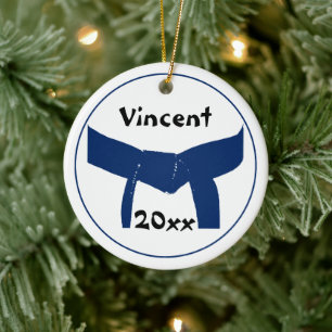 Martial Arts Dark Blue Belt Dated Ceramic Tree Decoration