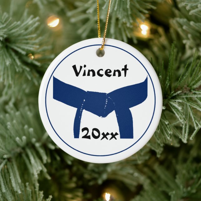 Martial Arts Dark Blue Belt Dated Ceramic Tree Decoration (Tree)
