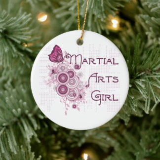 Martial Arts Girl Pink Butterfly Ceramic Tree Decoration