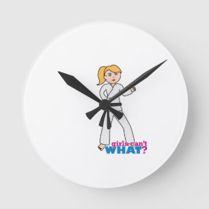Martial Arts Girl Round Clock