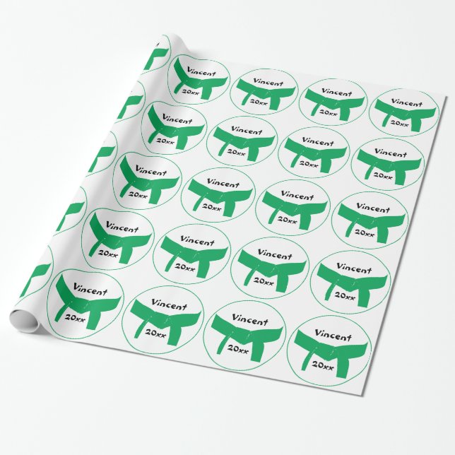 Martial Arts Green Belt Wrapping Paper (Unrolled)