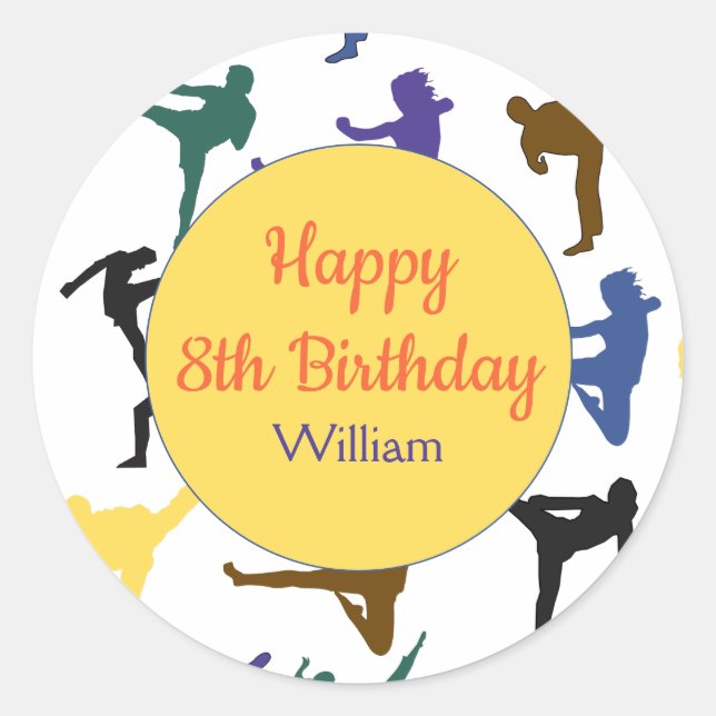 Martial Arts Japan Karate Boy Kids Happy Birthday Classic Round Sticker (Front)