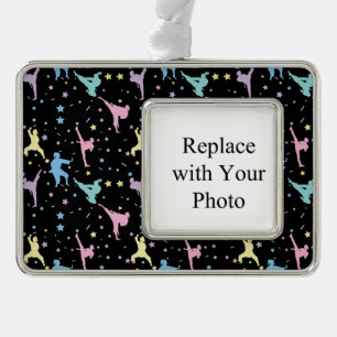 Martial Arts Karate Abstract Stars Sparkles Silver Plated Framed Ornament