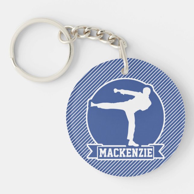 Martial Arts, Karate, Blue & White Stripes Key Ring (Front)